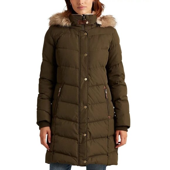 NWT Ralph Lauren Down Feather Faux Fur Hooded Parka Puffer Coat $330 - Size PM - Picture 1 of 7
